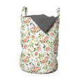 thumbnail image 1 of Floral Laundry Bag, Flower Petals Blossoms Leaves and Bird Sitting Vintage Inspired Image, Basket with Handles Drawstring Closure for Laundromats, 13" x 19", Coral Fern Green White, by Ambesonne, 1 of 4
