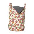 thumbnail image 1 of Floral Laundry Bag, Leaves and Flowers on an Ornate Background, Hamper Basket with Handles Drawstring Closure for Laundromats, 13" x 19", Ivory Coral Salmon, by Ambesonne, 1 of 4