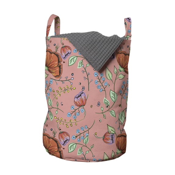 Floral Laundry Bag, Pastel Colored Bouquet Gardening Magnolia Gladiola Essence Beauty Spring Season, Hamper Basket with Handles Drawstring Closure for Laundromats, 13" x 19", Multicolor, by Ambesonne
