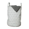 thumbnail image 1 of Floral Laundry Bag, Rhythmic Intricate Ornaments in Greyscale Tones Pattern on Plain Backdrop, Basket with Handles Drawstring Closure for Laundromats, 13" x 19", White and Pale Grey, by Ambesonne, 1 of 4