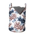 thumbnail image 1 of Floral Laundry Bag, Vintage Flowers in Bloom on Plain Background, Hamper Basket with Handles Drawstring Closure for Laundromats, 13" x 19", Rust Dark Blue, by Ambesonne, 1 of 4