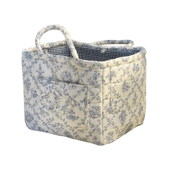 Floral Laundry Basket with Handles, Large Capacity 12.6"L Cotton Hamper, Breathable Mesh Foldable Storage Bin for Bedroom, Bathroom, Toys & Towels