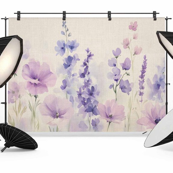 Floral Lavender Backdrop for Photography,Fabric Photo Background Backdrop,Spring Wildflower Print Idyllic Spring Photo Booth Background for Portrait Photoshoot Video Wedding Studio Decor Banner 7x5ft