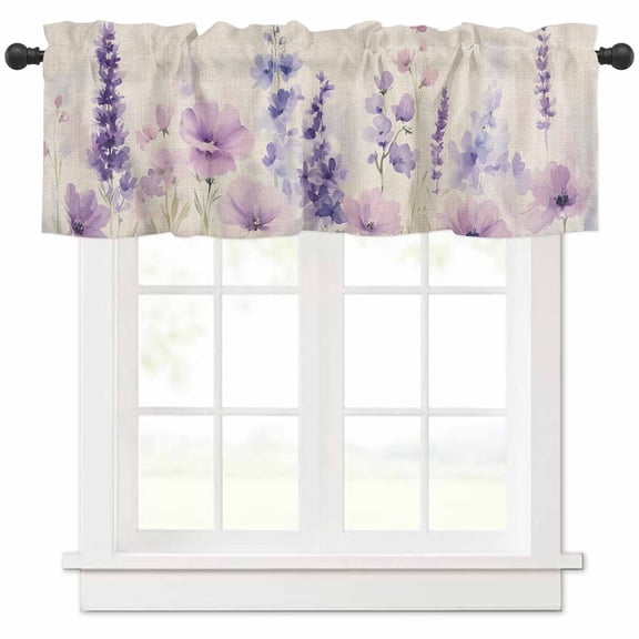 Floral Lavender Valances for Windows Farmhouse Kitchen Curtains Valances Rod Pocket Valance Curtains for Kitchen Windows Spring Wildflower Print Idyllic Spring Window Valances for Bathroom 54"x18"