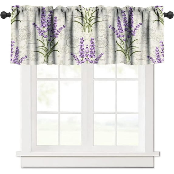 Floral Lavender Window Valance Vintage Romantic Purple Short Curtain Rod Pocket for Living Room Cafe Dining Room Bedroom Kitchen 54x18in
