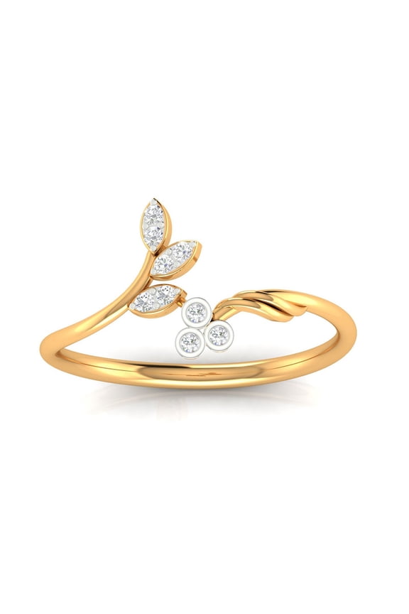 Floral Leaf Open Yellow Gold Plated Sterling Silver Nature-Inspired Ring for Women