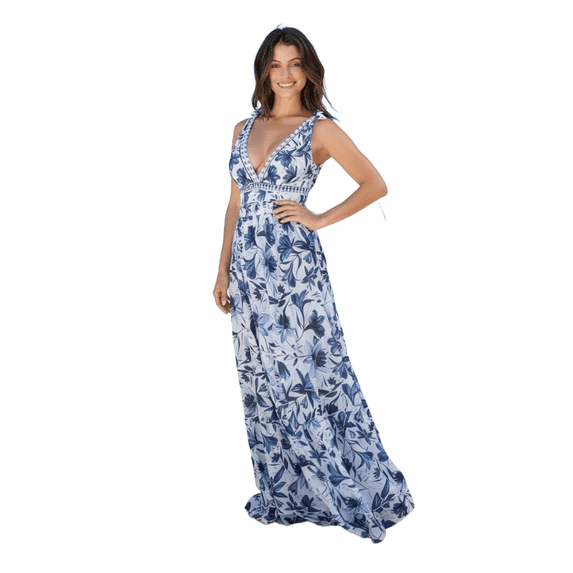 Floral Leaf Print Maxi Beach Resort Dress