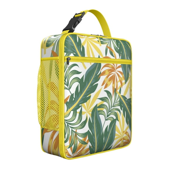 Floral Leafy Summer Vibrant Insulated Lunch Bag – Hawaiian Tropical Leaf Palm Leaf Hawaiian Floral Aloha Tropical Plant Jungle Leaves Colorful Exotic Beach Vacation Palm Inspired Retro Botanical Tote