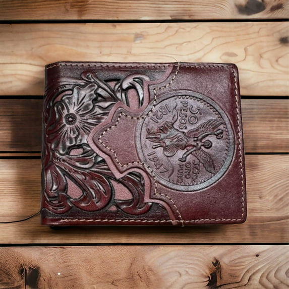 Floral Leather Cowboy Wallet 50 Pesos