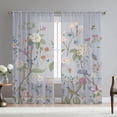 thumbnail image 1 of Floral Leaves Curtains for Living Room 63 inch Length 2 Panels Set Elegant Blue Grey Spring Flower Printed Window Curtain Sheer Curtains Chiffon Drapes for Bedroom, 1 of 6