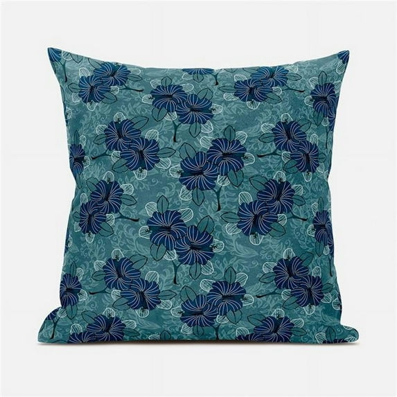 Floral Leaves Indoor/Outdoor Pillow in Emerald Blue 28x28