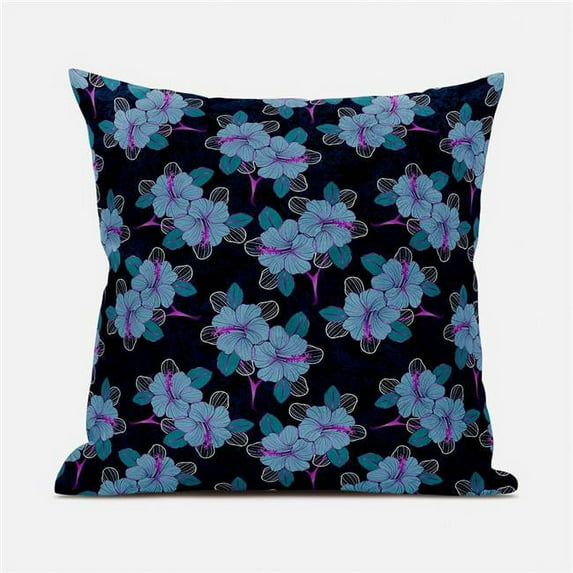 Floral Leaves Indoor/Outdoor Pillow in Indigo Pink Blue 28x28