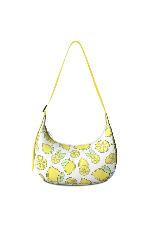 Floral Lemon Design Crossbody Handbag for Women, Water-Resistant Summer Shoulder Purse, Lightweight Yellow Fruit Tote Bag, Cute Vintage Style Travel Hobo