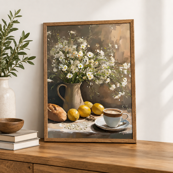 Floral Lemon Framed 24"L x 16"W Canvas Art Prints Still Life Wall Decor