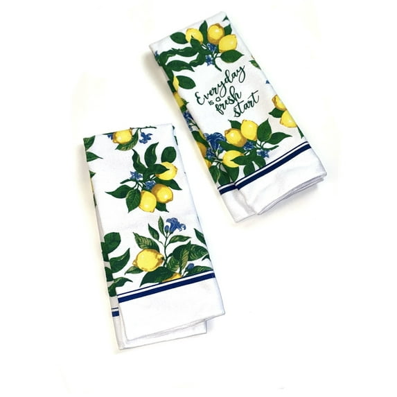 Floral Lemon Fruit Script Kitchen Towel Set