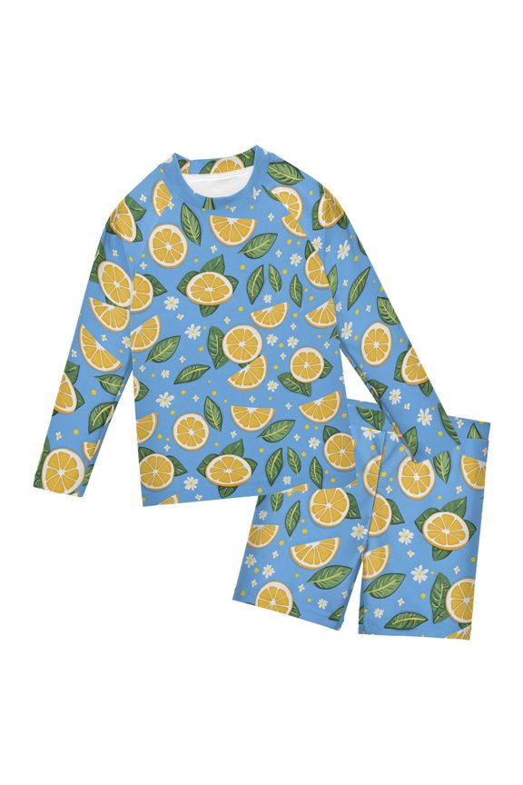 Floral Lemon Pattern Boys' Bathing Suit UPF 50+ Boys' Rash Guard Sets Stretchy Quick Dry 3T-10T