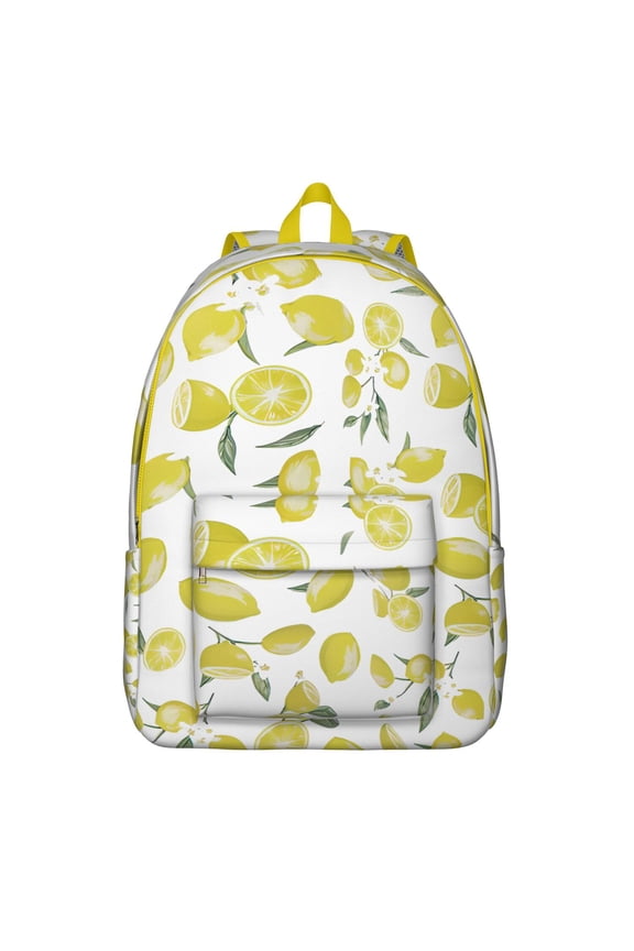 Floral Lemon Pattern Travel Backpack, Bright Yellow Fruit Print Daypack with Vintage Citrus Style for Lemon Lovers