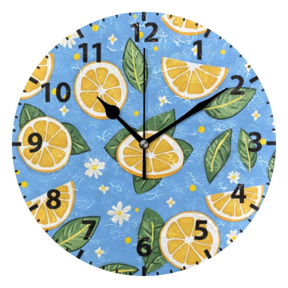 Floral Lemon Pattern Wall Clock 10in Round Artistic Oil Painting Home Decor Desk Table Clock