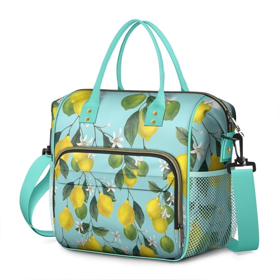 Floral Lemon Print Cooler Tote Bag - Leakproof & Insulated Picnic Bag for Keeping Food Cold/Warm, Stylish for Any Occasion