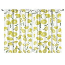 Floral Lemon Print Kitchen Curtains Set of 2 - Retro Vintage Style, Semi-Sheer Caf Curtains 42x63 Inch