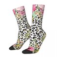 thumbnail image 1 of Floral Leopard Gold Stockings Peach Print Design Funny Socks Spring Non Skid Socks Couple, 1 of 7