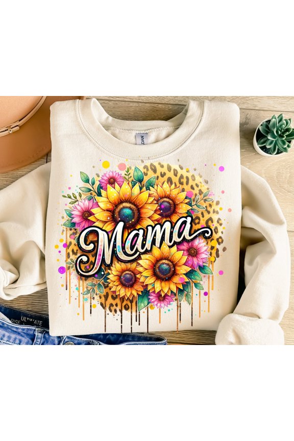 Floral Leopard Mama Sweatshirt - Stylish Sunflower Sublimation Design for Mother's Day