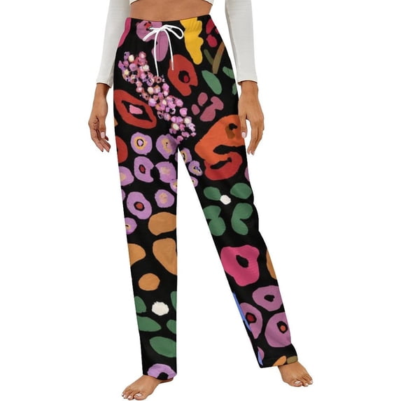 Floral Leopard Print Abstract Art Winter Female Pants Flannel High Waist Women Pants Lady Warm Straight Leg Plush Trousers