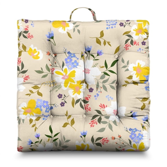 Floral & Leopard Print Floor Cushion 22x22 Inch Square Pillow, Boho Chic Mix, Soft for Lounge & Reading Nook