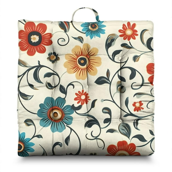 Floral & Leopard Print Floor Cushion 22x22 Inch Square Pillow, Boho Chic Mix, Soft for Lounge & Reading Nook