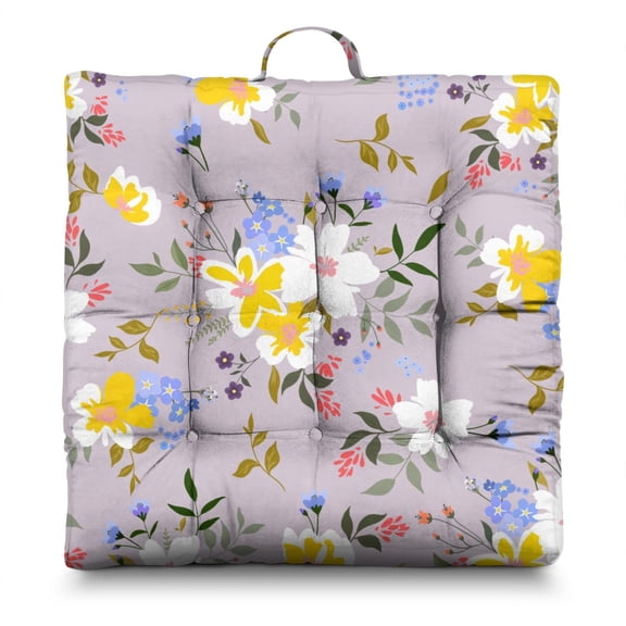 Floral & Leopard Print Floor Cushion 22x22 Inch Square Pillow, Boho Chic Mix, Soft for Lounge & Reading Nook