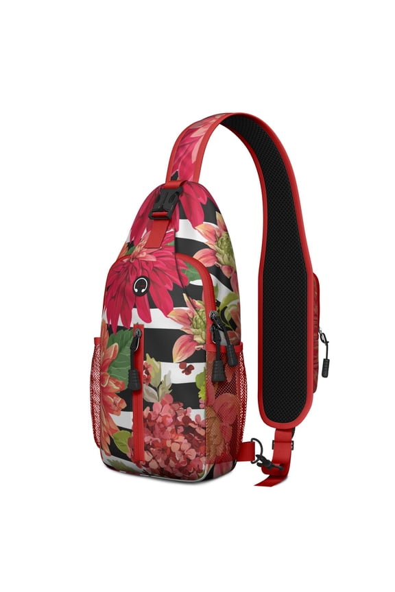 Floral and Leopard Print Sling Bag, Lightweight Durable Crossbody Backpack, Adjustable Strap, Multiple Compartments for Daily Commuting, Gym, Travel, Artistic Boho Style