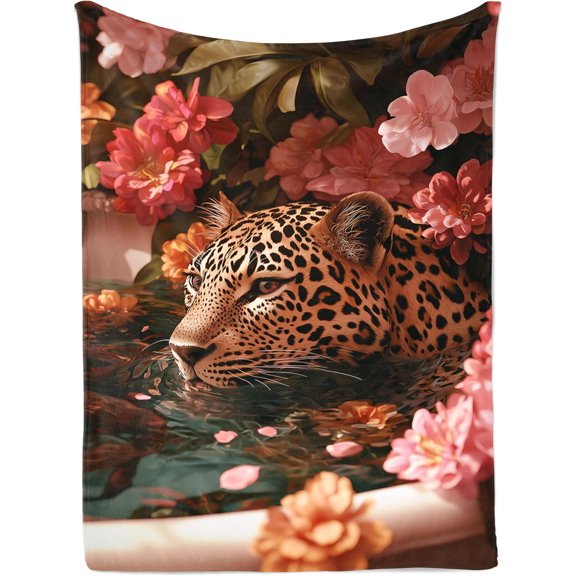 Floral Leopard Tapestry, Jungle Big Cat in Flower Bath Wall Hanging, Vintage Botanical Animal Art, Boho Aesthetic Bedroom Living Room Dorm Decor 30x40inch