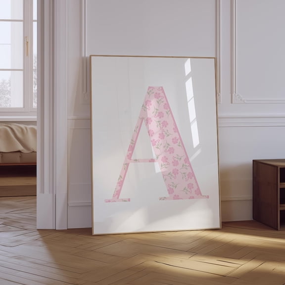 Floral Letter A Light Pink Unframed Paper Print