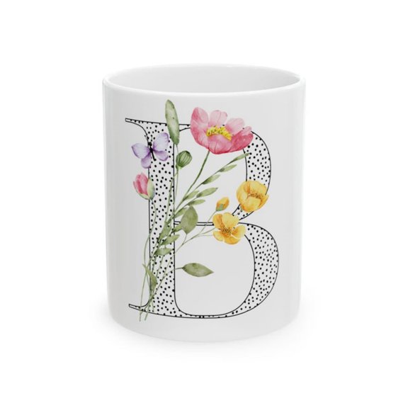 Floral Letter B Mug Pernalized Botanil Monogram Coffee Cup.jpg