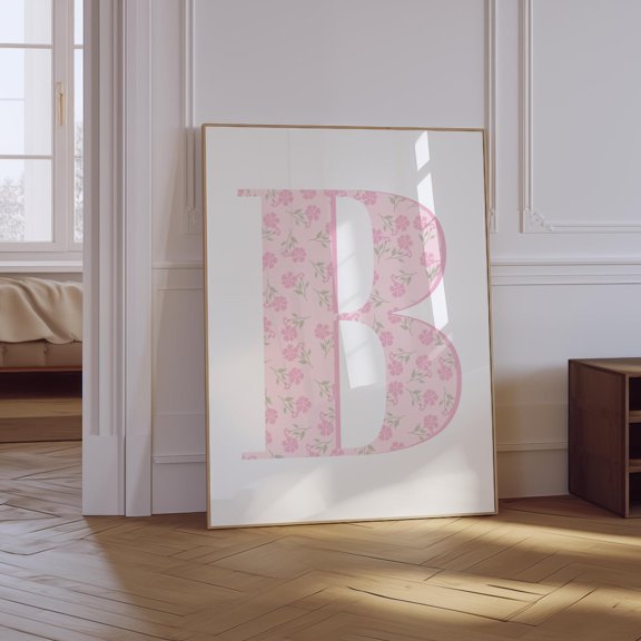 Floral Letter B Pink Nursery Unframed Paper Print