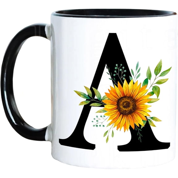 Floral Letter A Birthday Gifts for Women, 11oz Reusable Monogrammed Ceramic Coffee Mug Black with Flower Initial A Drinkware Tea Cup for Home Office Aunt Mom Sister Friends Christmas 1pc(1A)