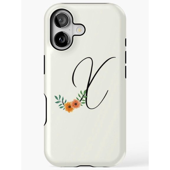 Floral Letter C Monogram in Black, Orange and Green Tough Phone Case for Apple iPhone, Polycarbonate and TPU