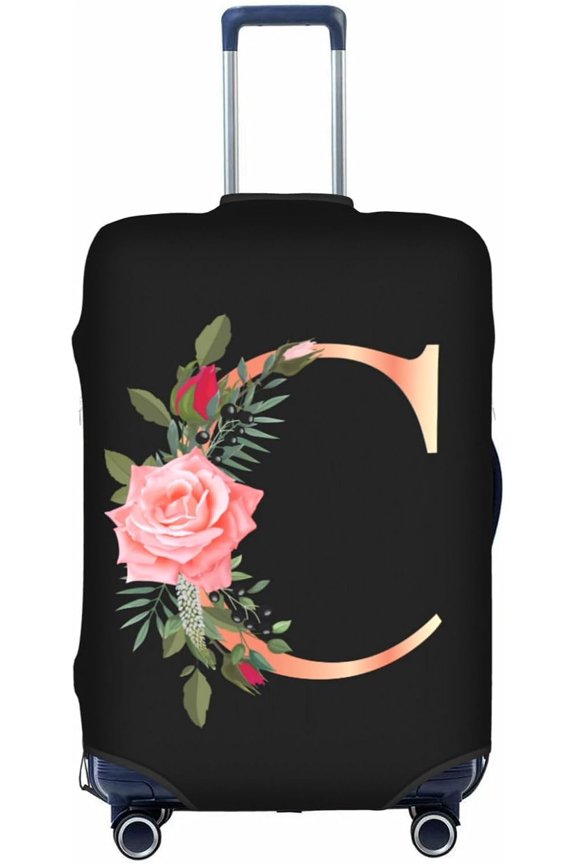 Floral Letter C Travel Luggage Cover Spandex Suitcase Protector Elastic Washable Stretch Suitcase Cover,Size M(Fit 22-24inch Suitcase)