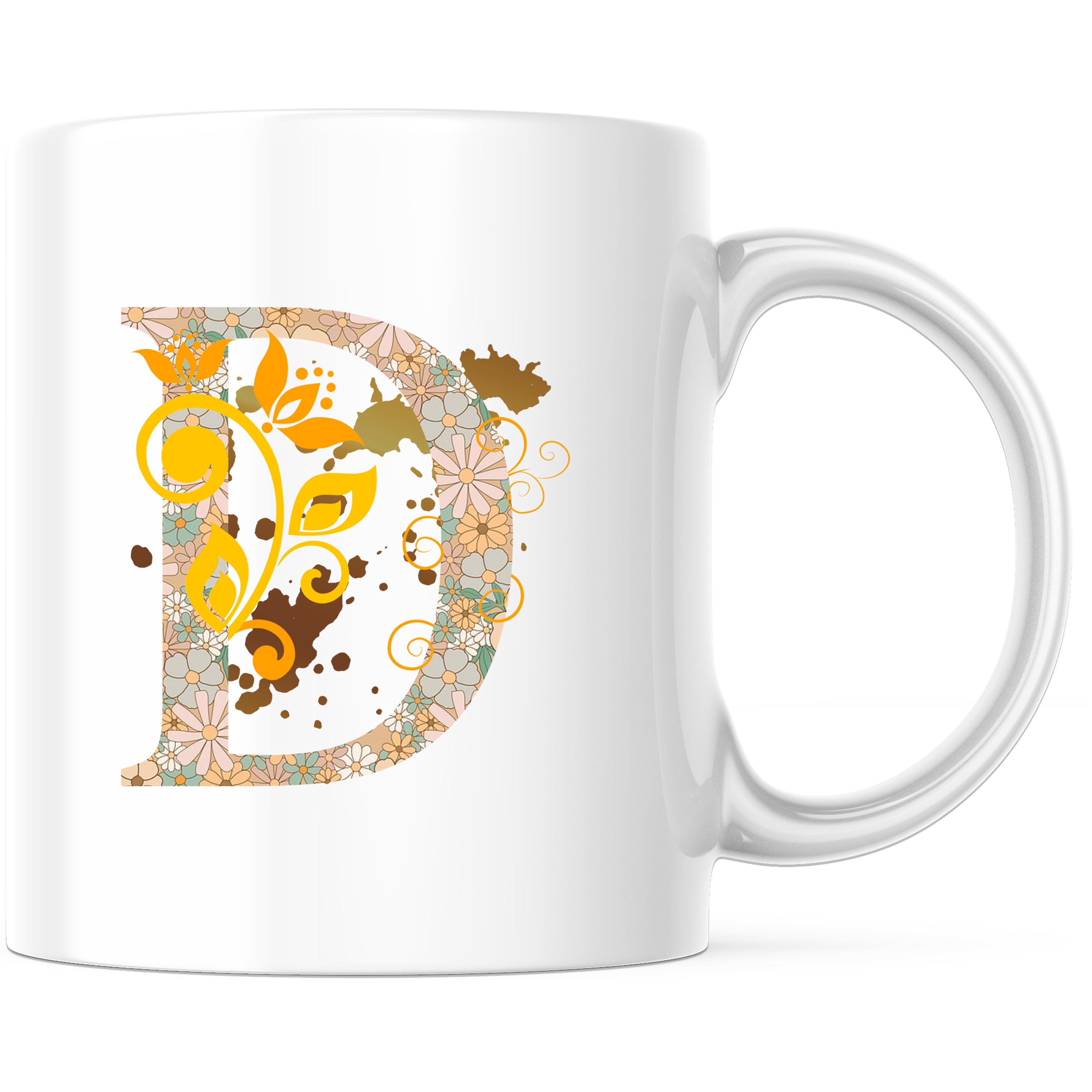 Floral Letter D Mug, Initial D Monogram Mug, Custom Letter Mug ...