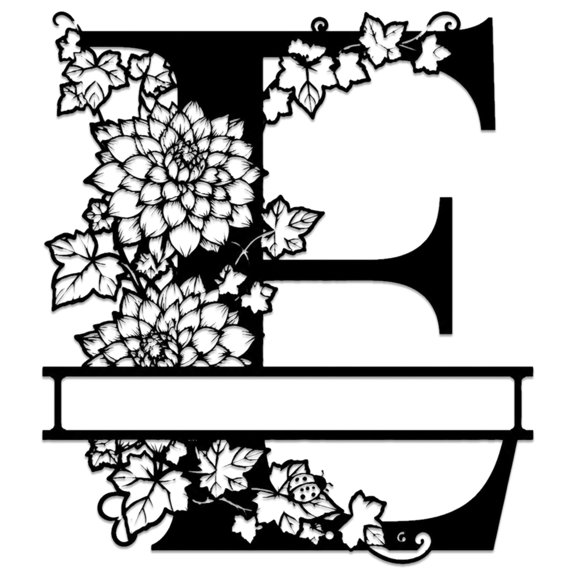 Floral Letter E Metal Wall Art WallArt Decor Metal Outdoor Decor Metal Signs Modern Boho Farmhouse Wall Sculpture Exquisite Home Decoration For Living Room Bedroom Office Gift Idea