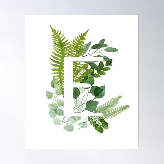 Floral Letter E Poster Wall Art, Modern Wall Decor For Living Room Bedroom, 8x12 UNFRAMED