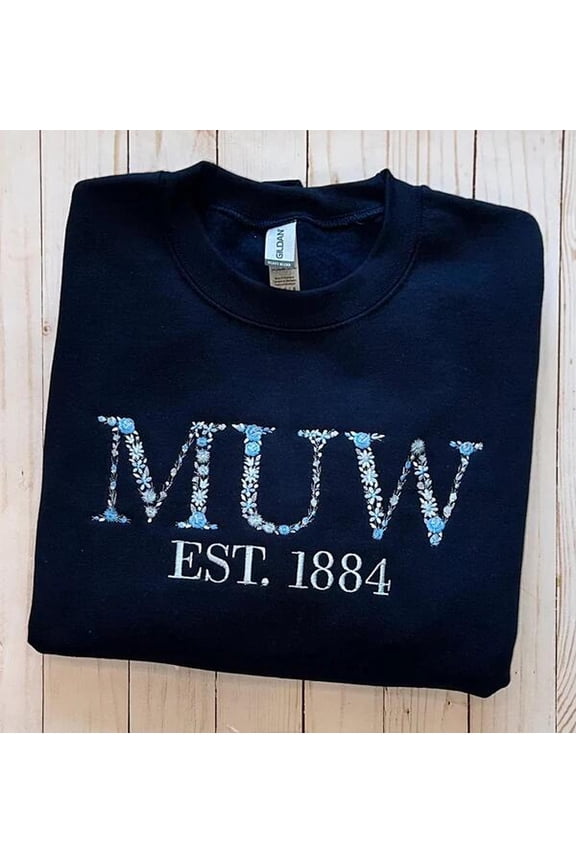 Floral Letter Embroidered Sweatshirt, Custom Embroidered Sweatshirt