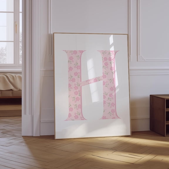 Floral Letter H Light Pink Nursery Unframed Paper Print