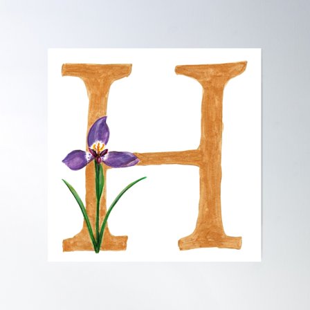 Floral Letter H Poster Wall Art, Modern Wall Decor For Living Room Bedroom, 24x24 UNFRAMED