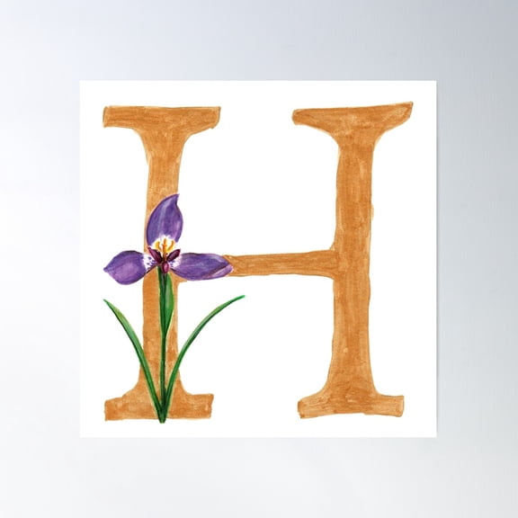 Floral Letter H Poster Wall Art, Modern Wall Decor For Living Room Bedroom, 24x24 UNFRAMED