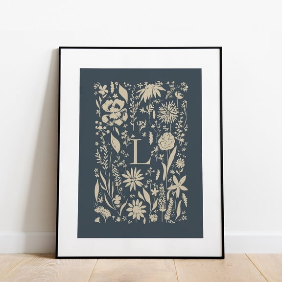 Floral Letter L Mid Century Modern Alphabet Wall Decor, Stretched Canvas 16x20in