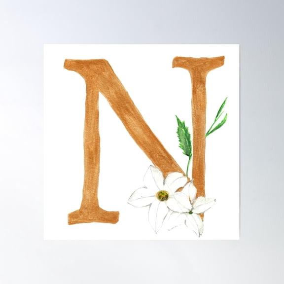 Floral Letter N Poster Wall Art, Modern Wall Decor For Living Room Bedroom, 30x30 UNFRAMED