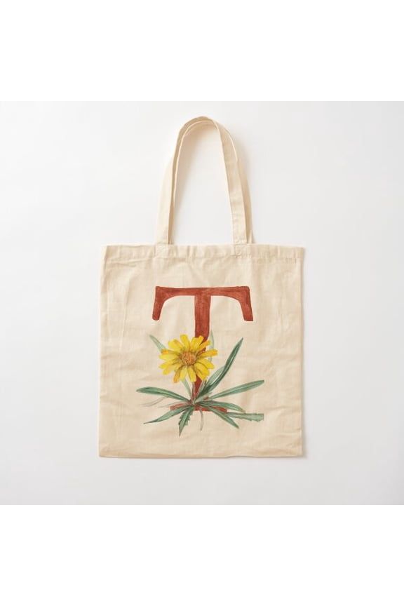 Floral Letter T Canvas Tote Bags, Reusable Shopping Bag