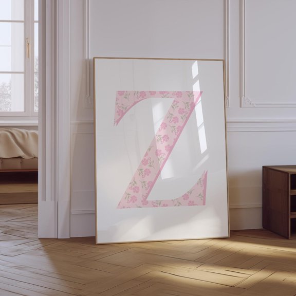 Floral Letter Z Light Pink Nursery Unframed Paper Print