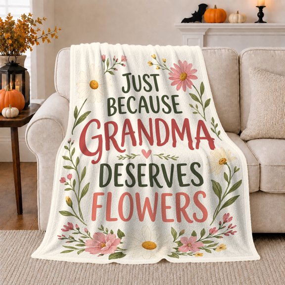 Floral Lettering, Festive Holiday Scene, Warm Flannel Blanket for Living Room and Reading Nook with Detailed Artwork, Art Lovers Appreciation Gift, Festive Home Decor